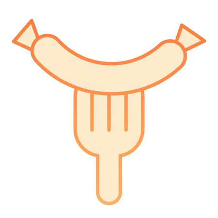 Sausage on fork flat icon. Grill sausage orange icons in trendy flat style. Hot sausage gradient style design, designed for web and app. Eps 10.のイラスト素材
