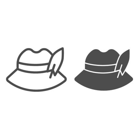 German feather hat line and glyph icon. Oktoberfest hat vector illustration isolated on white. Traditional german cap outline style design, designed for web and app. Eps 10.のイラスト素材