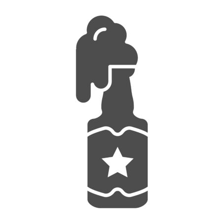 Beer bottle with froth solid icon. Bar vector illustration isolated on white. Lager bottle with foam glyph style design, designed for web and app. Eps 10.のイラスト素材