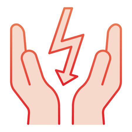 Lightning bolt in hands flat icon. Save electricity red icons in trendy flat style. Electrician safety gradient style design, designed for web and app.のイラスト素材