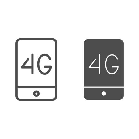 Mobile phone with 4g line and glyph icon. 4g smartphone vector illustration isolated on white. Phone network outline style design, designed for web and app.のイラスト素材