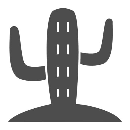 Cactus on sand solid icon. Desert plant vector illustration isolated on white. Nature glyph style design, designed for web and app.のイラスト素材