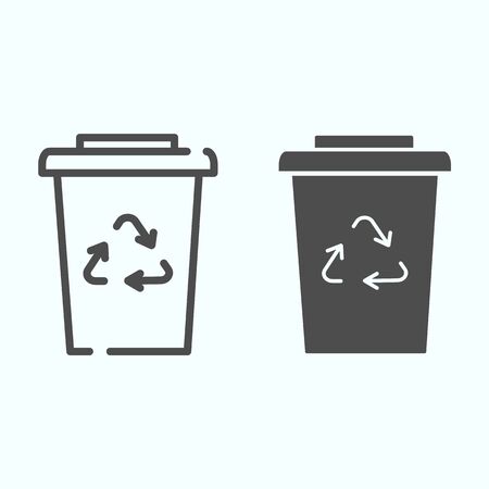 Recycle garbage can line and glyph icon. Recycle bin vector illustration isolated on white. Recycle triangle on basket outline style design, designed for web and app.のイラスト素材