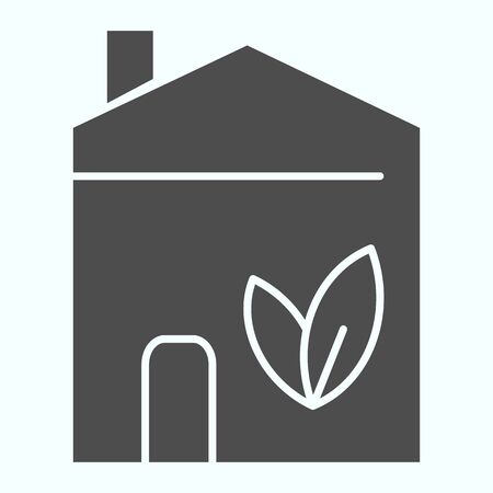 House with leaves solid icon. Eco house vector illustration isolated on white. Ecology home glyph style design, designed for web and app. Eps 10のイラスト素材
