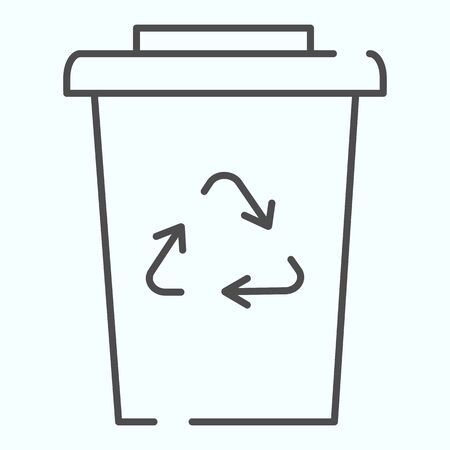 Recycle garbage can thin line icon. Recycle bin vector illustration isolated on white. Recycle triangle on basket outline style design, designed for web and app. Eps 10.のイラスト素材