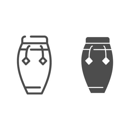 Conga thin line and glyph icon. Drum vector illustration isolated on white. Musical percussion instrument outline style design, designed for web and app. Eps 10.のイラスト素材