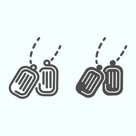 Dog tags line and glyph icon. Army badges vector illustration isolated on white. Soldier badge on chain outline style design, designed for web and app. Eps 10.のイラスト素材