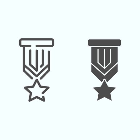 Star medal line and glyph icon. Award badge vector illustration isolated on white. Reward with ribbon outline style design, designed for web and app. Eps 10.のイラスト素材