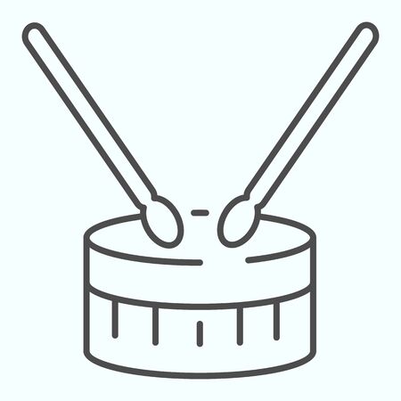 Drum with drumsticks thin line icon. Percussion musical instrument vector illustration isolated on white. Festive march outline style design, designed for web and app. Eps 10.のイラスト素材