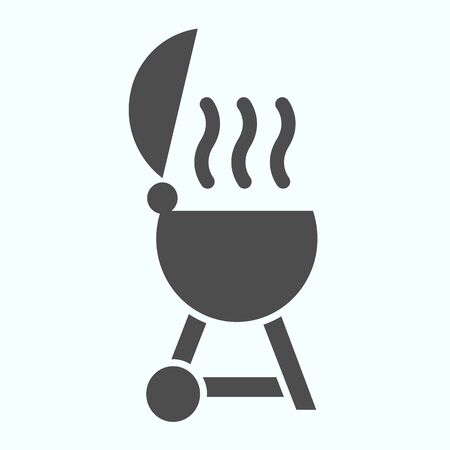 Barbecue with steam solid icon. Outdoor grill vector illustration isolated on white. Bbq glyph style design, designed for web and app. Eps 10.のイラスト素材