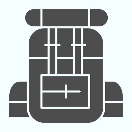 Army backpack solid icon. Military rucksack vector illustration isolated on white. Hiking bag glyph style design, designed for web and app. Eps 10.のイラスト素材