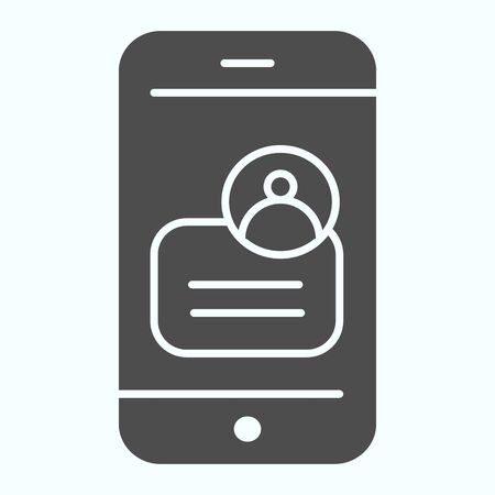 Mobile phone chat solid icon. Sending message in smartphone vector illustration isolated on white. Unlocked phone with image and text glyph style design, designed for web and app.のイラスト素材
