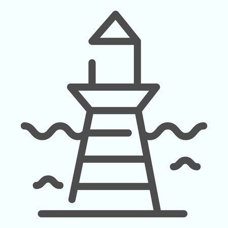 Lighthouse and wave line icon. Marine beacon illustration isolated on white. Navigation pharos outline style design, designed for web and app.のイラスト素材