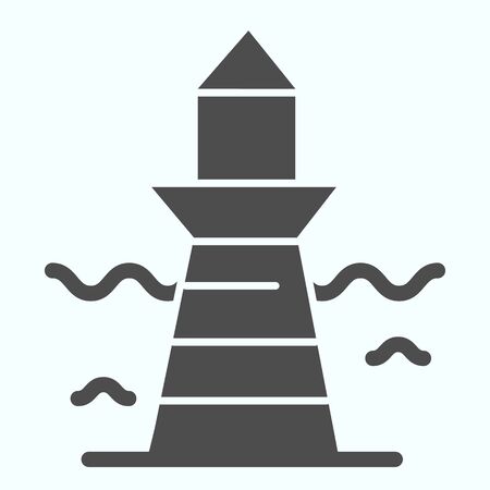 Lighthouse and wave solid icon. Marine beacon illustration isolated on white. Navigation pharos glyph style design, designed for web and app.のイラスト素材