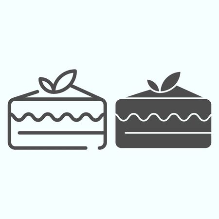 Piece of cake line and solid icon. One slice of birthday cake vector illustration isolated on white. Pie slice outline style design, designed for web and app. Eps 10.のイラスト素材