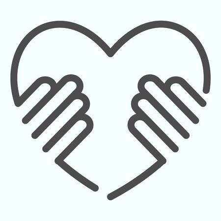 Heart in hands line icon. Love in your hands vector illustration isolated on white. Hands holding heart outline style design, designed for web and app.のイラスト素材