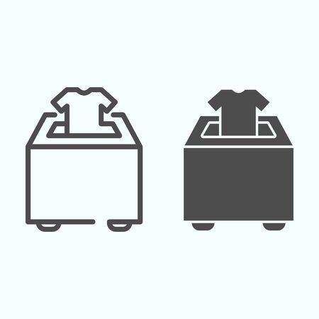 Clothes donation box line and solid icon. Putting clothes into the donation box vector illustration isolated on white. Donate clothes outline style design, designed for web and app.のイラスト素材