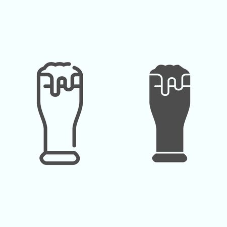 Beer glass line and solid icon. Glass with beer and foam vector illustration isolated on white. Beer outline style design, designed for web and app. Eps 10.のイラスト素材