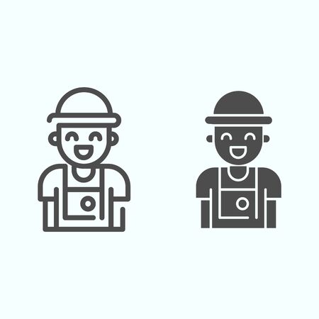 Photographer line and solid icon. Person who make photos vector illustration isolated on white. Photographer with camera outline style design, designed for web and app.のイラスト素材