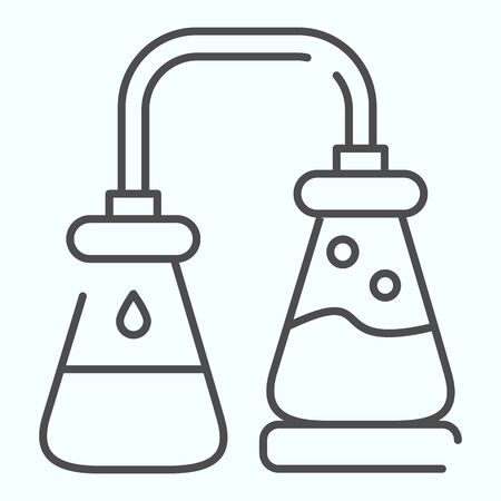 Experiment lab thin line icon. Chemical experiment vector illustration isolated on white. Liquids outline style design, designed for web and app. Eps 10.のイラスト素材