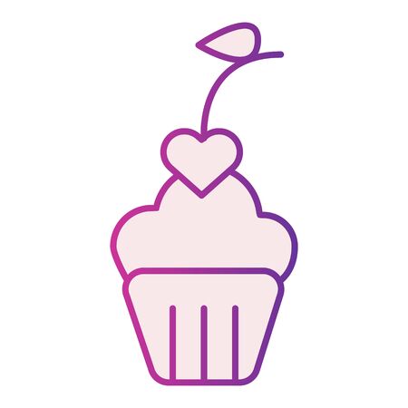 Heart cupcake flat icon. Romantic valentine cupcake illustration isolated on white. Cupcake decorated with a heart gradient style design, designed for web and app. Eps 10.のイラスト素材
