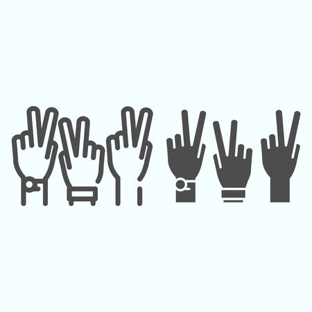Peace Hands line and solid icon. Fingers of arms with peace symbol vector illustration isolated on white. Get involved outline style design, designed for web and app.のイラスト素材