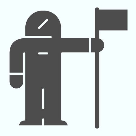 Cosmonaut colonization solid icon. Astronaut in suit with flag.のイラスト素材