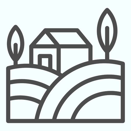 Village landscape line icon. House with field and trees in the countryside.のイラスト素材