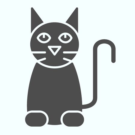 Black cat solid icon. Sitting pet pose silhouette.のイラスト素材