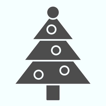 New year eve tree solid icon. Decoration fir-tree with glass balls. Christmas vector design concept, glyph style pictogram on white background, use for web and app. Eps 10.のイラスト素材