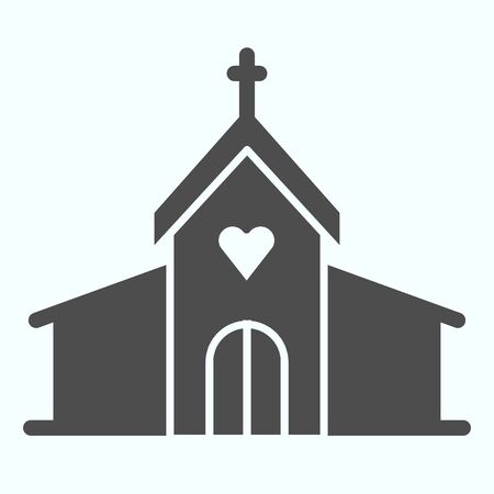 Church solid icon. Christian religion prayers building with window and cross on top. Christmas vector design concept, glyph style pictogram on white background, use for web and app. Eps 10.のイラスト素材