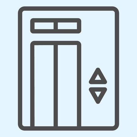Elevator line icon. Passenger lift with up and down arrow signs. Horeca vector design concept, outline style pictogram on white background, use for web and app. Eps 10.のイラスト素材