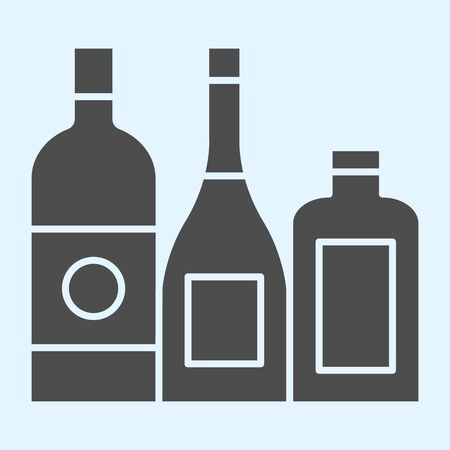 Bottles solid icon. Alcohol drinks in three glass, bar inventory items. Horeca vector design concept, glyph style pictogram on white background, use for web and app. Eps 10.のイラスト素材