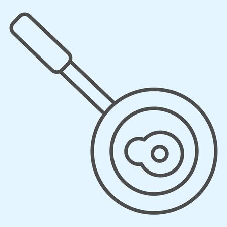 Frying pan thin line icon. Plate with handle, cooking pan and cooked roast egg.のイラスト素材