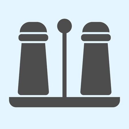 Salt and pepper shaker solid icon. Milled spices for food, pots on plate.のイラスト素材