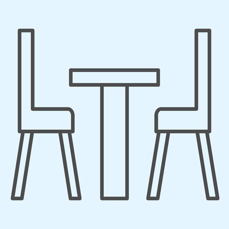 Dining furniture thin line icon. Small table and two chairs.のイラスト素材