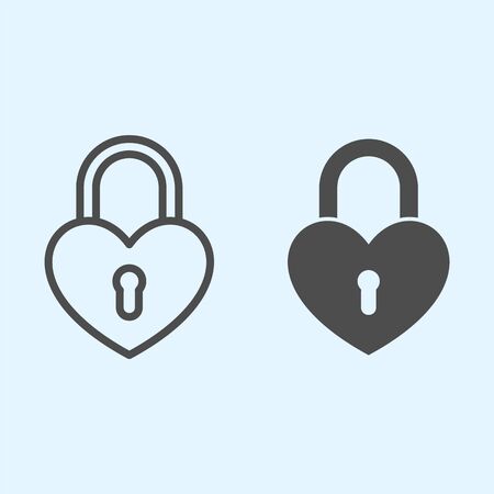 Romantic padlock line and solid icon. Heart shaped lock.のイラスト素材