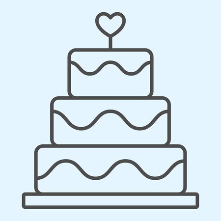 Cake thin line icon. Holiday celebration sweets stand with heart shape.のイラスト素材