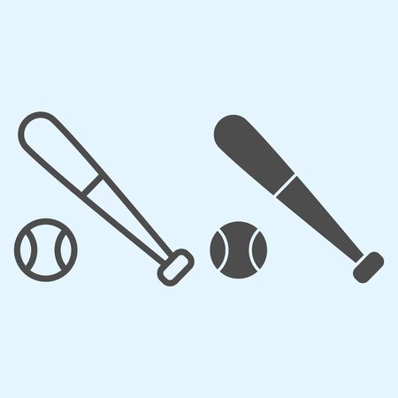 Bit and ball line and solid icon. Cricket or baseball equipment with ball.のイラスト素材