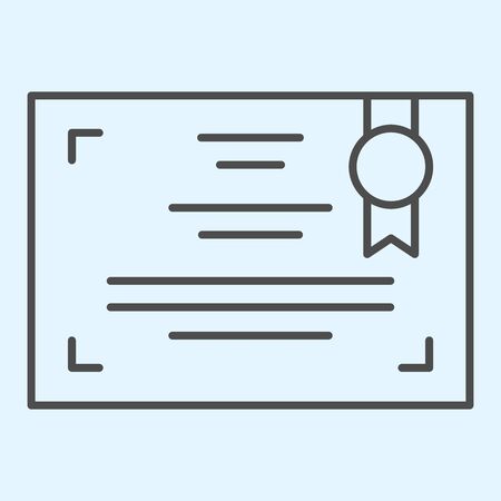 Appreciation certificate thin line icon. Achievement diploma, gratitude letter with ribbon.のイラスト素材