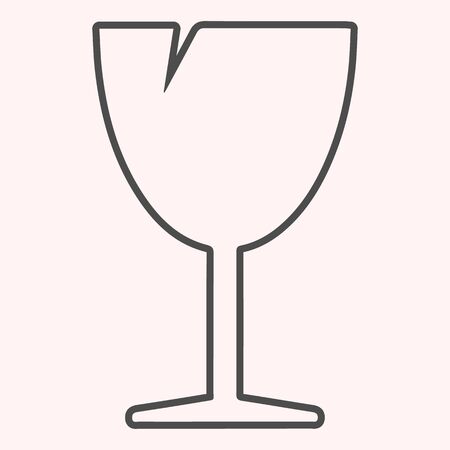 Fragile sign thin line icon. Shipping label, broken glass.のイラスト素材