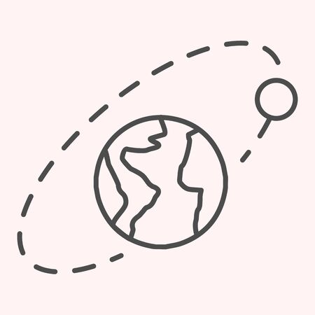 Satellite orbit thin line icon. Solar system, earth and moon. Astronomy vector design concept, outline style pictogram on white background, use for web and app. Eps 10.のイラスト素材