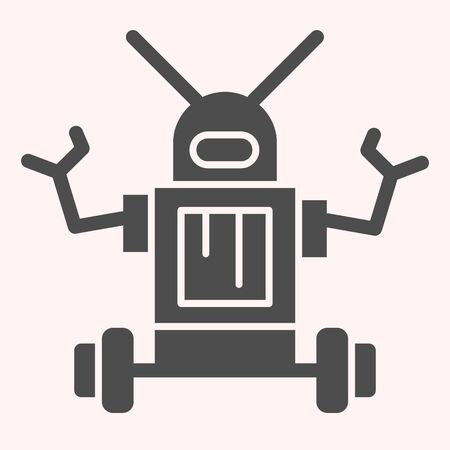 Robot glyph icon. Anthropomorphic  device with antennas on its head. Astronomy vector design concept, solid style pictogram on white background, use for web and app. Eps 10.のイラスト素材