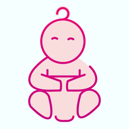 Baby in diaper flat icon. Newborn child illustrationのイラスト素材
