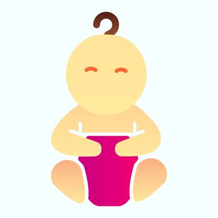 Baby in diaper flat icon. Newborn child  illustrationのイラスト素材