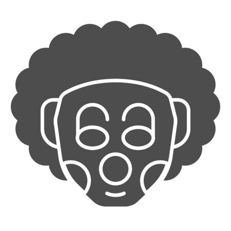 Curly Clown solid icon. Party harlequin jester face with makeup and frizz hair. Happy Birthday  design concept, glyph style pictogram on white backgroundのイラスト素材