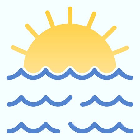 Sunset flat icon. Sunset and sea waves illustrationのイラスト素材