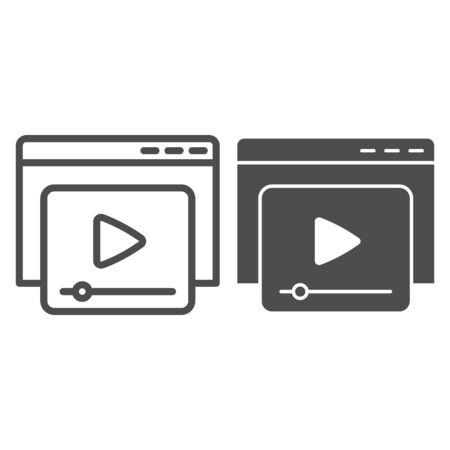 Video content browser line and solid icon. Site form of watching online video with player. Browser  design conceptのイラスト素材