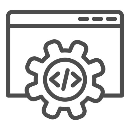 Computer data settings line icon. Mechanical gear inside browserのイラスト素材