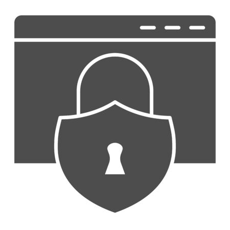 Protection browser solid icon. Web browser safety with lock. Security technology design conceptのイラスト素材